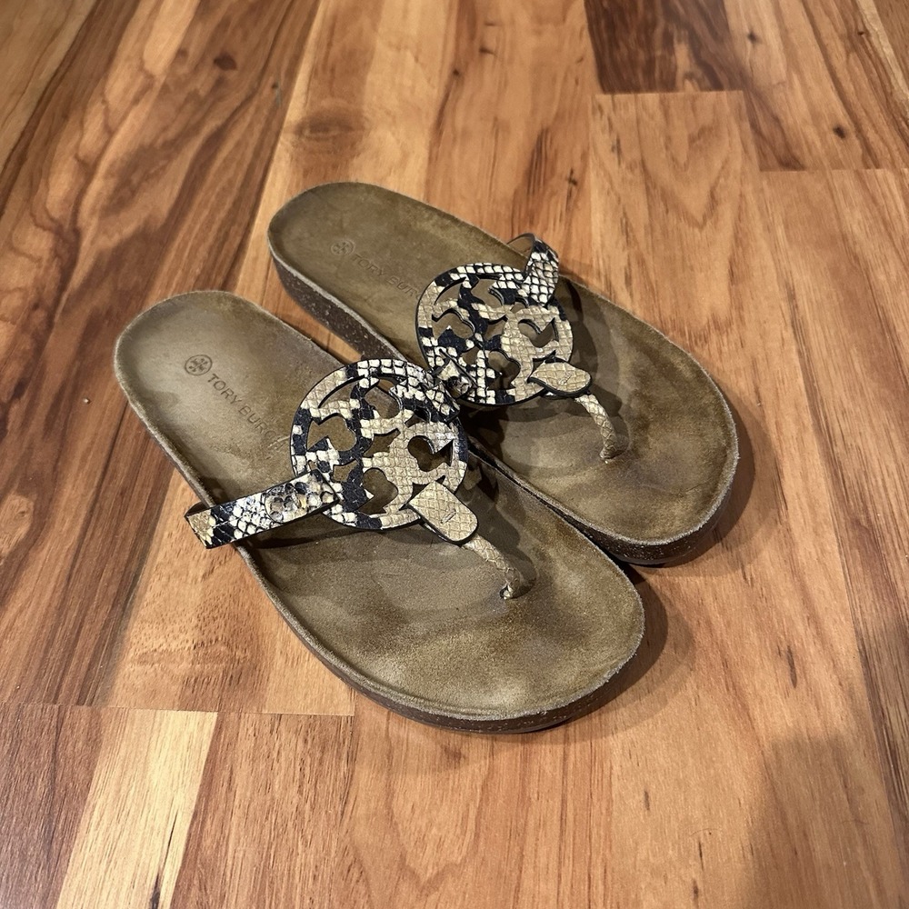 Tory Burch Miller Cloud Sandals Snake Print Size 11 Comfort Cork Slide